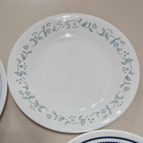 5 Corelle Mismatched  Dessert Plates 6.75" floral heart stripes - Picture 6 of 9